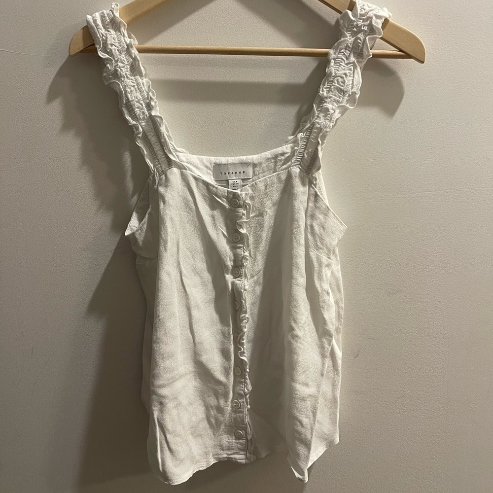 Topshop White Ruffle Tank Sz 4